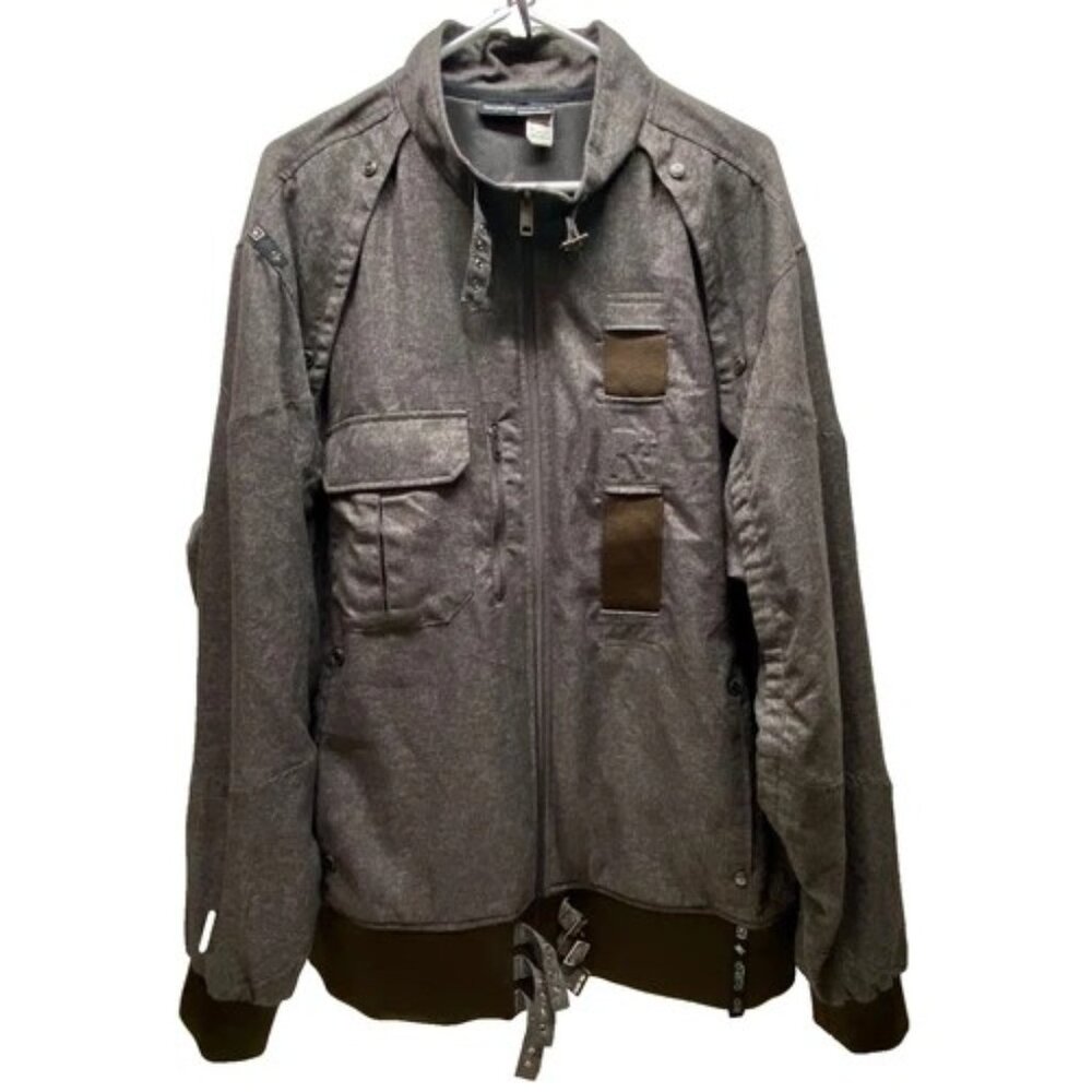 Vintage Roca Wear Jacket Men's 2XL Grey Brown Y2K Full Zip‎ Military Buckle EUC